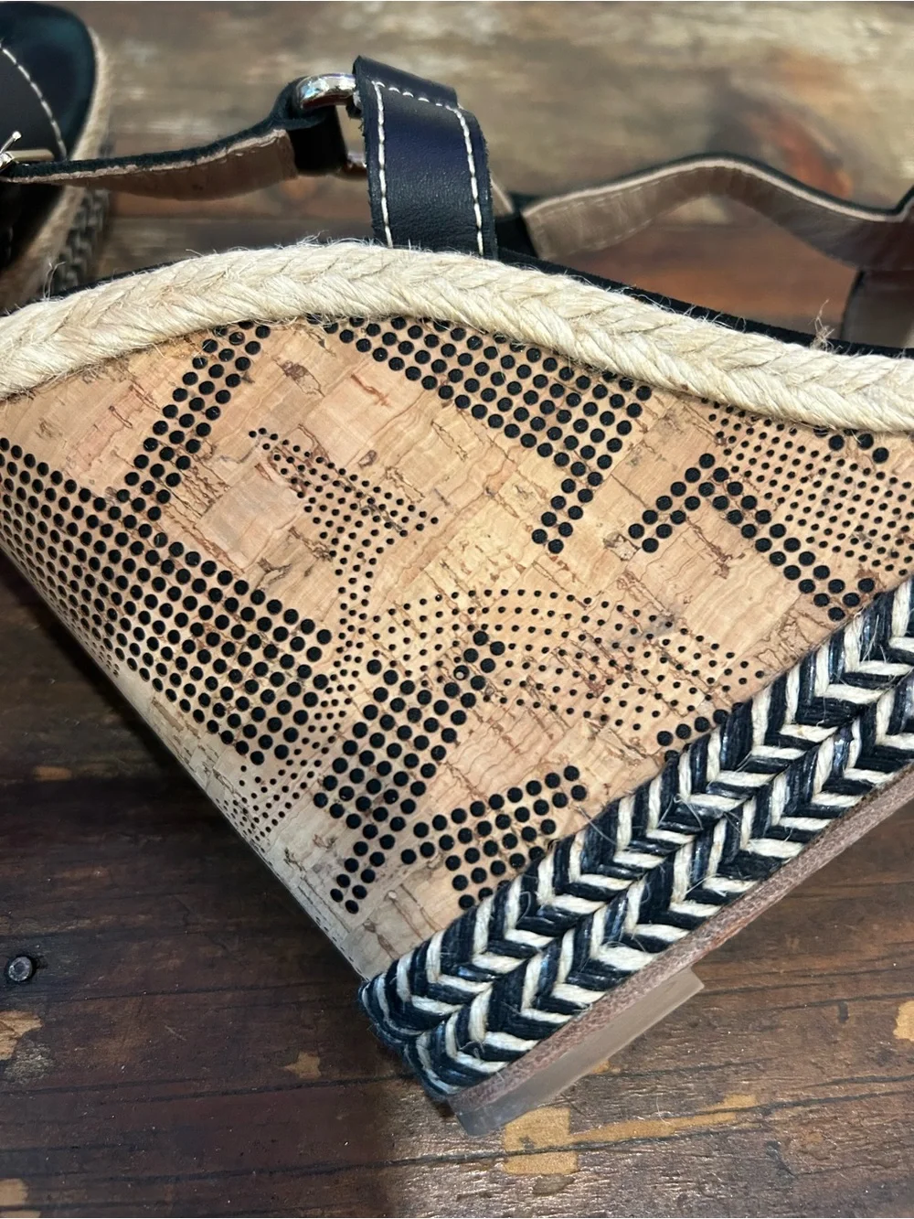 Carolina Herrera leather cork Espadrille wedges black/tan size 8 1/2